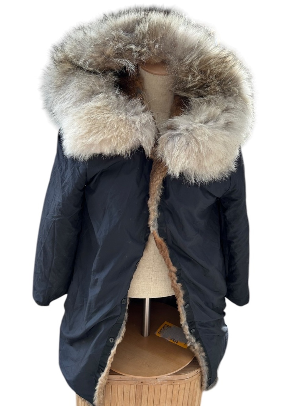 Army Yves Salomon rabbit fur lined Coyote fur hood parka jacket S